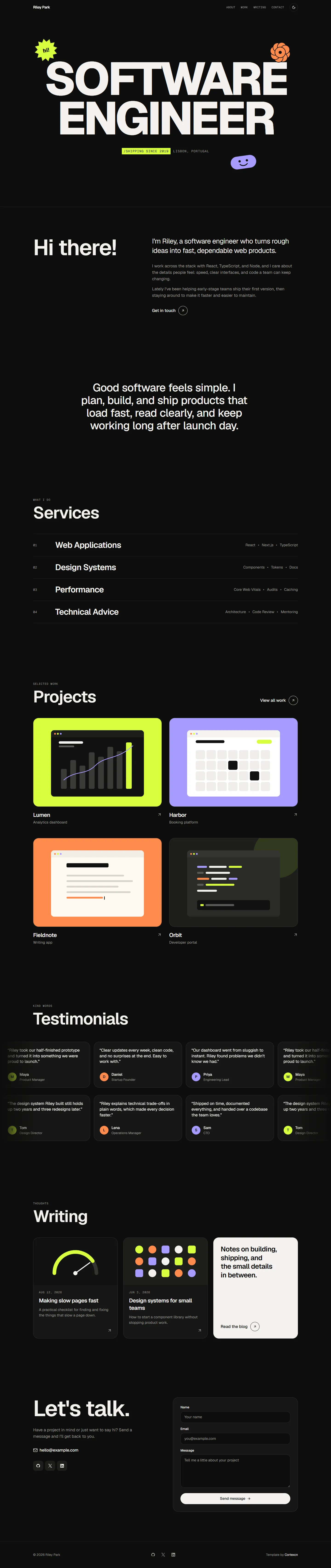 The full Portfolio page on a desktop