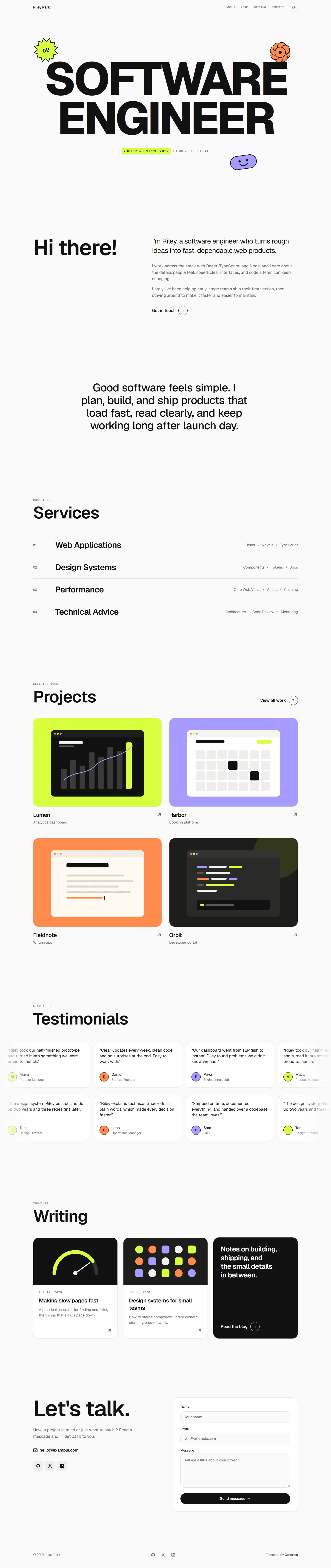 The full Portfolio page on a desktop